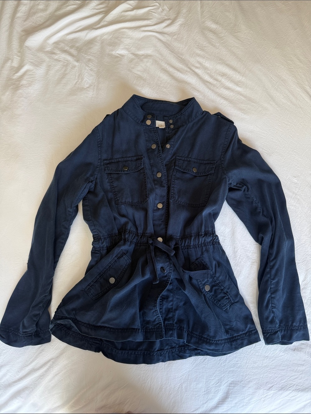 LOFT Navy Military Snap-Front Jacket